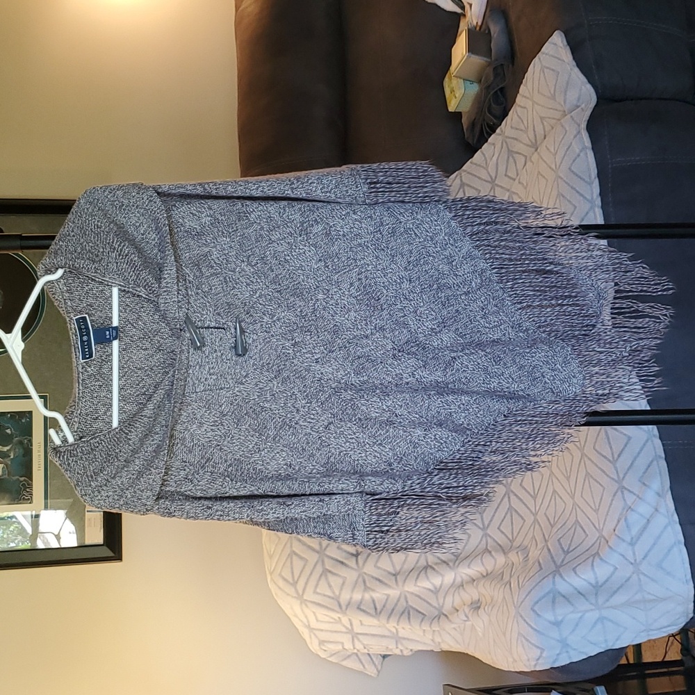 Karen Scott Sweater Poncho shawl, fringe, gray - Picture 7 of 7